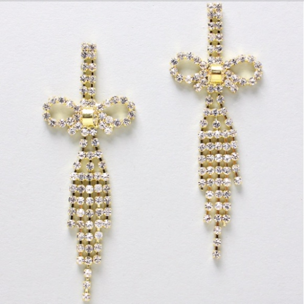 Rhinestone Drop Bow Earrings